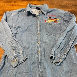 Vintage 90s Librarian Blue Jean Embroidered Button Down Medium